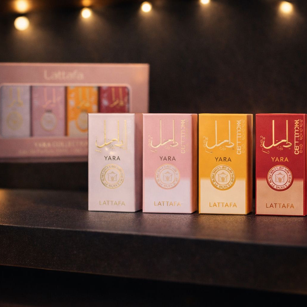 Lattafa Set mini Yara 4 parfumuri feminine diferite, ideale de testat, purtat zilnic și luat oriunde